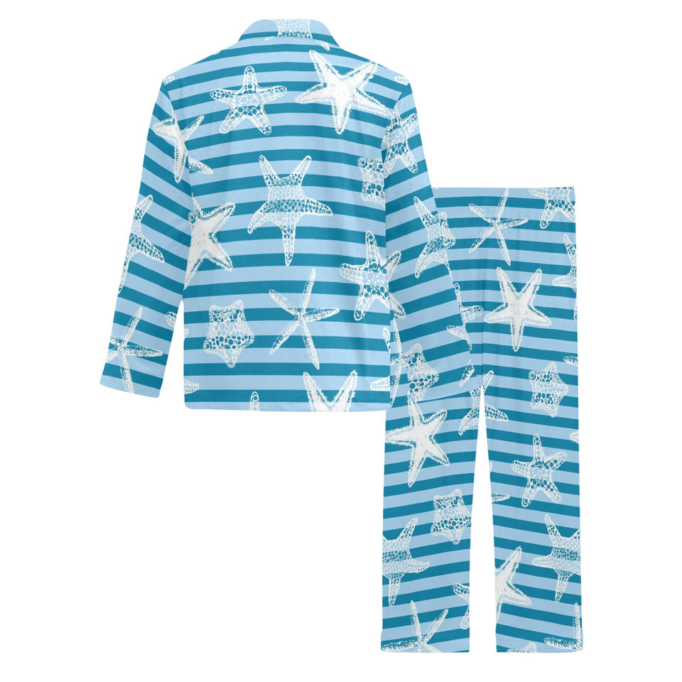 Starfish blue blackground Men's Long Pajama Set