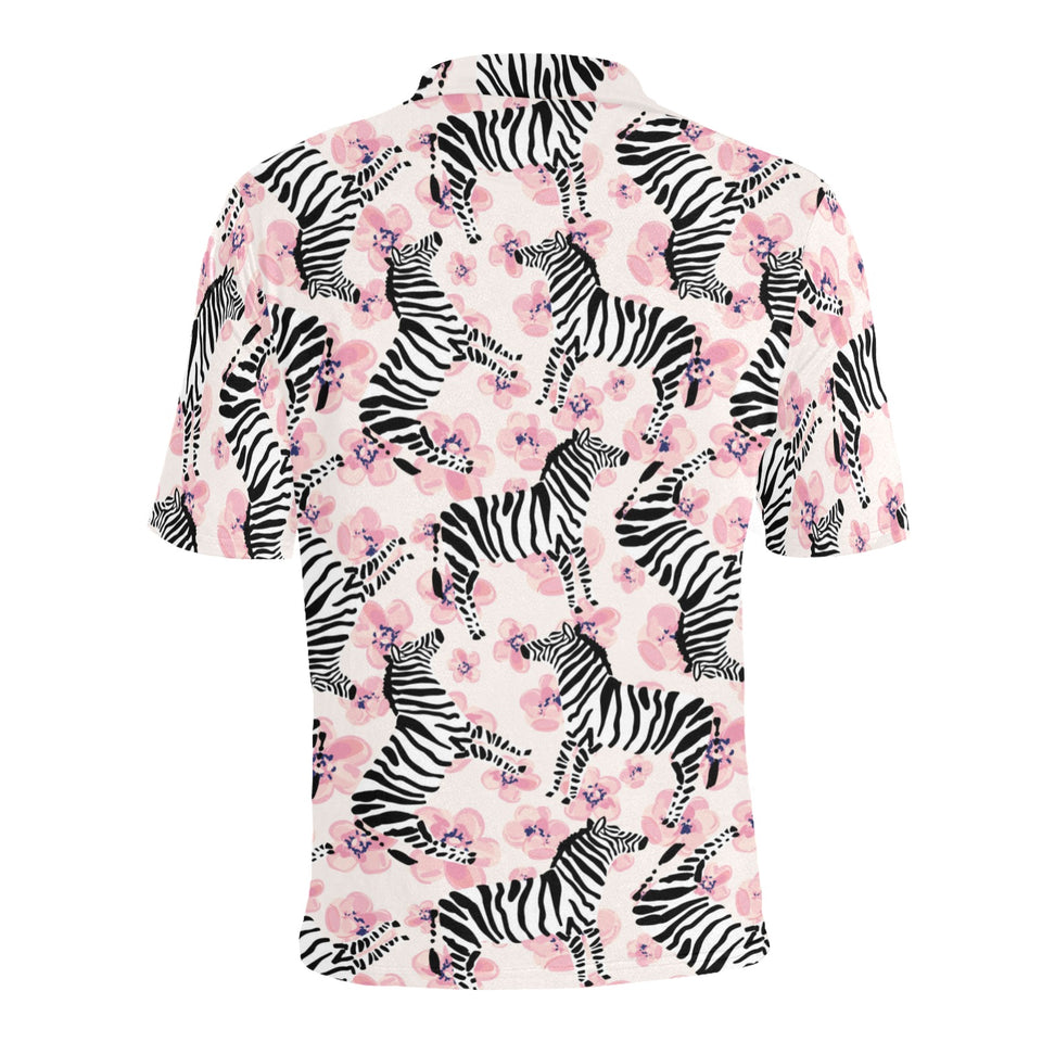 Zebra pink flower background Men's All Over Print Polo Shirt
