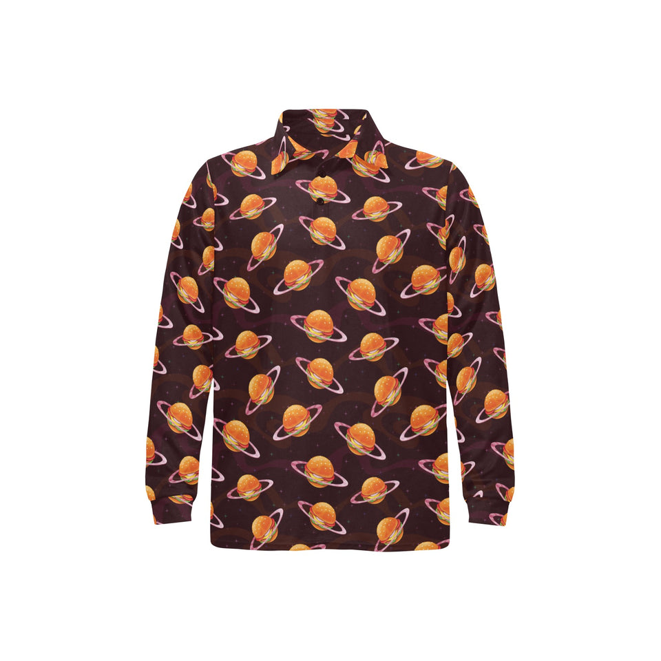 Hamburger Pattern Print Design 05 Men's Long Sleeve Polo Shirt