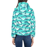 Dolphin sea pattern Women's Padded Hooded Jacket