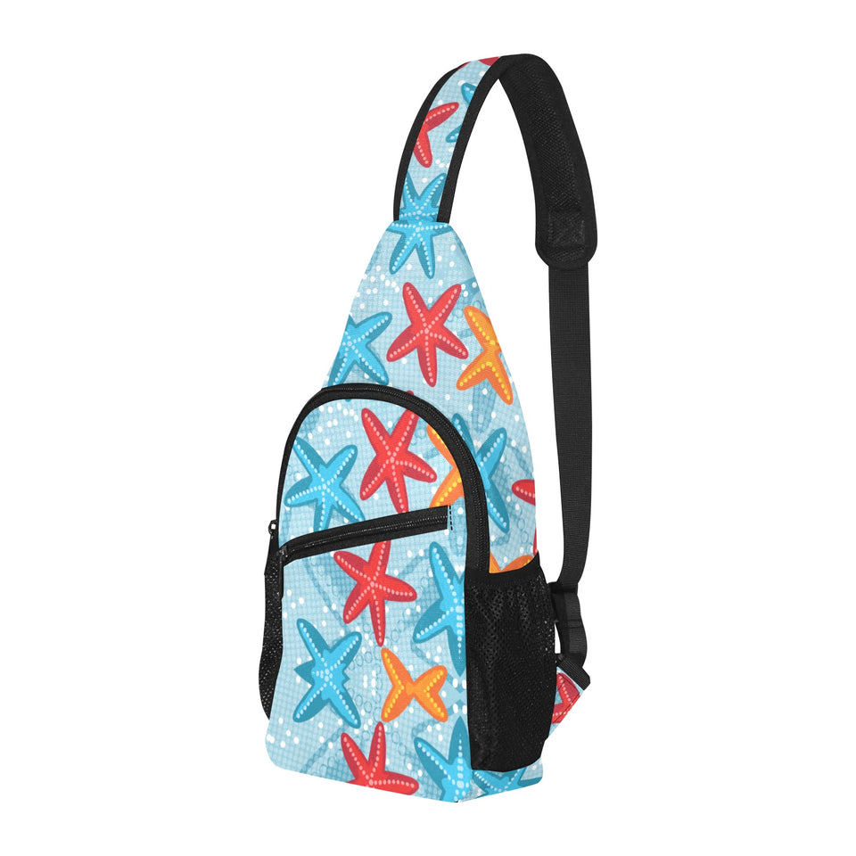 Blue red orange starfish pattern All Over Print Chest Bag