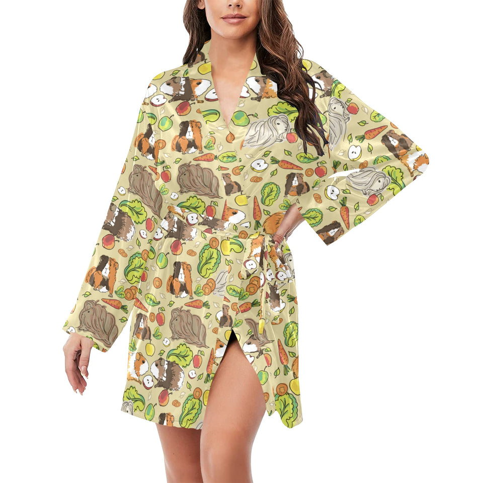 Guinea Pig Pattern Print Design 04 Women's Long Sleeve Belted Night Robe