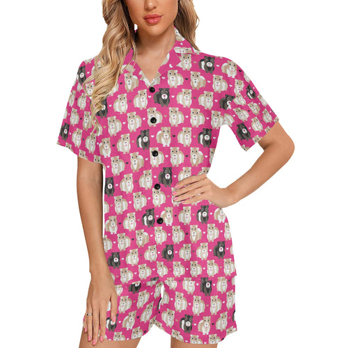 Guinea Pig Pattern Print Design 01 Women's V-Neck Short Pajama Set