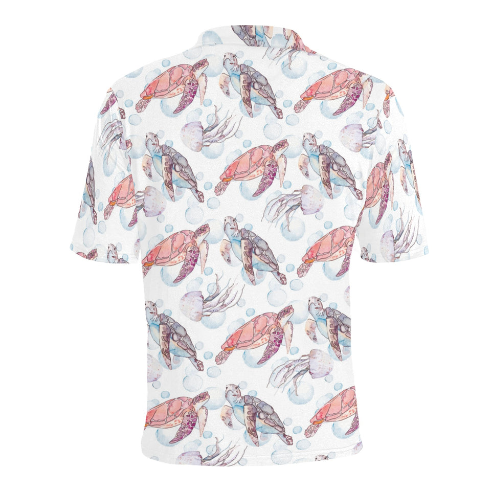 Watercolor sea turtle jellyfish pattern Men's All Over Print Polo Shirt