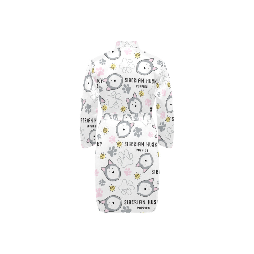 Siberian Husky design pattern Men's Long Sleeve Belted Night Robe
