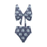 Elephant tribal design pattern Chest Bowknot High Waisted Bikini Swimsuit