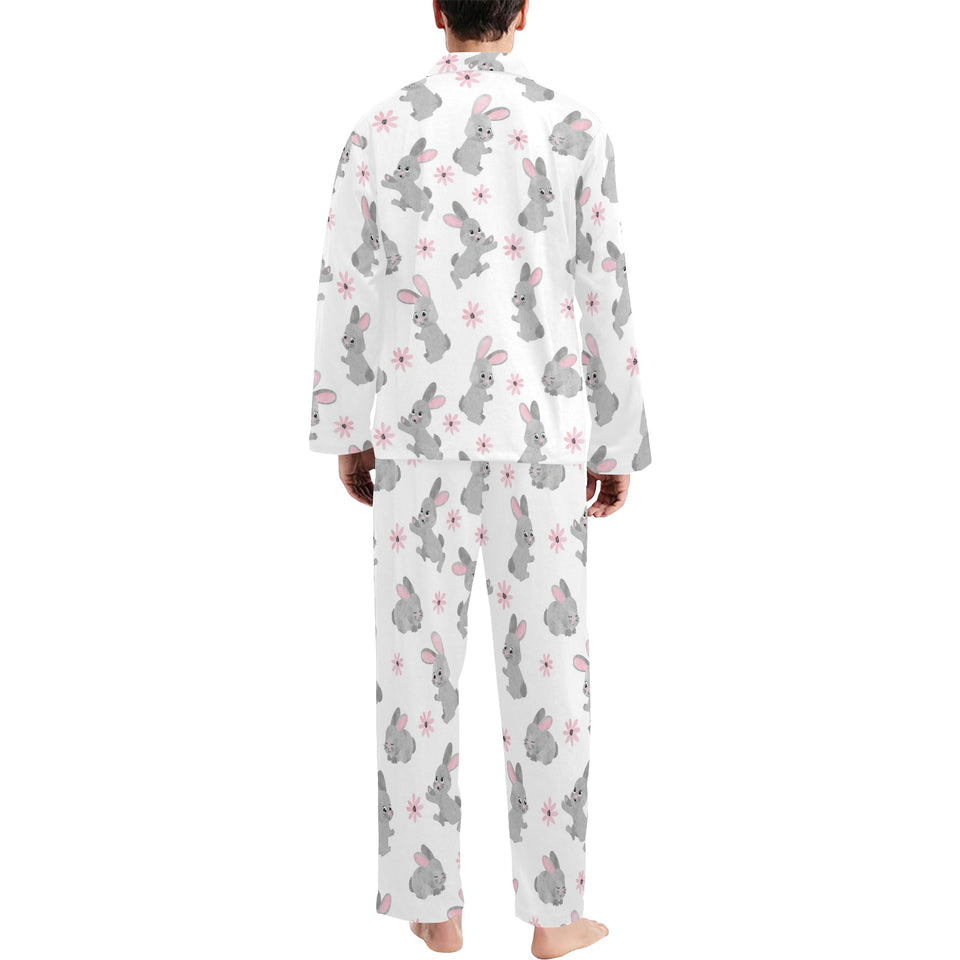 Watercolor cute rabbit pattern Men's Long Pajama Set