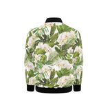 White orchid flower tropical leaves pattern Kids' Boys' Girls' Bomber Jacket