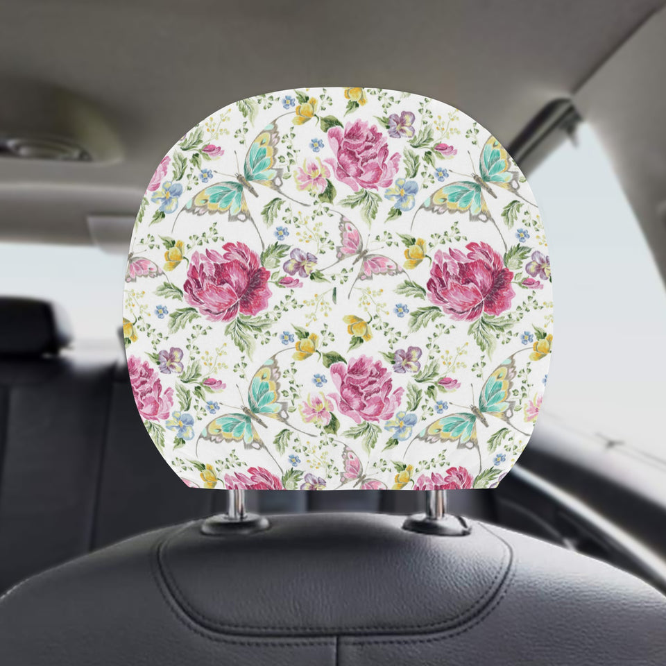 Hand drawn butterfly rose Car Headrest Cover