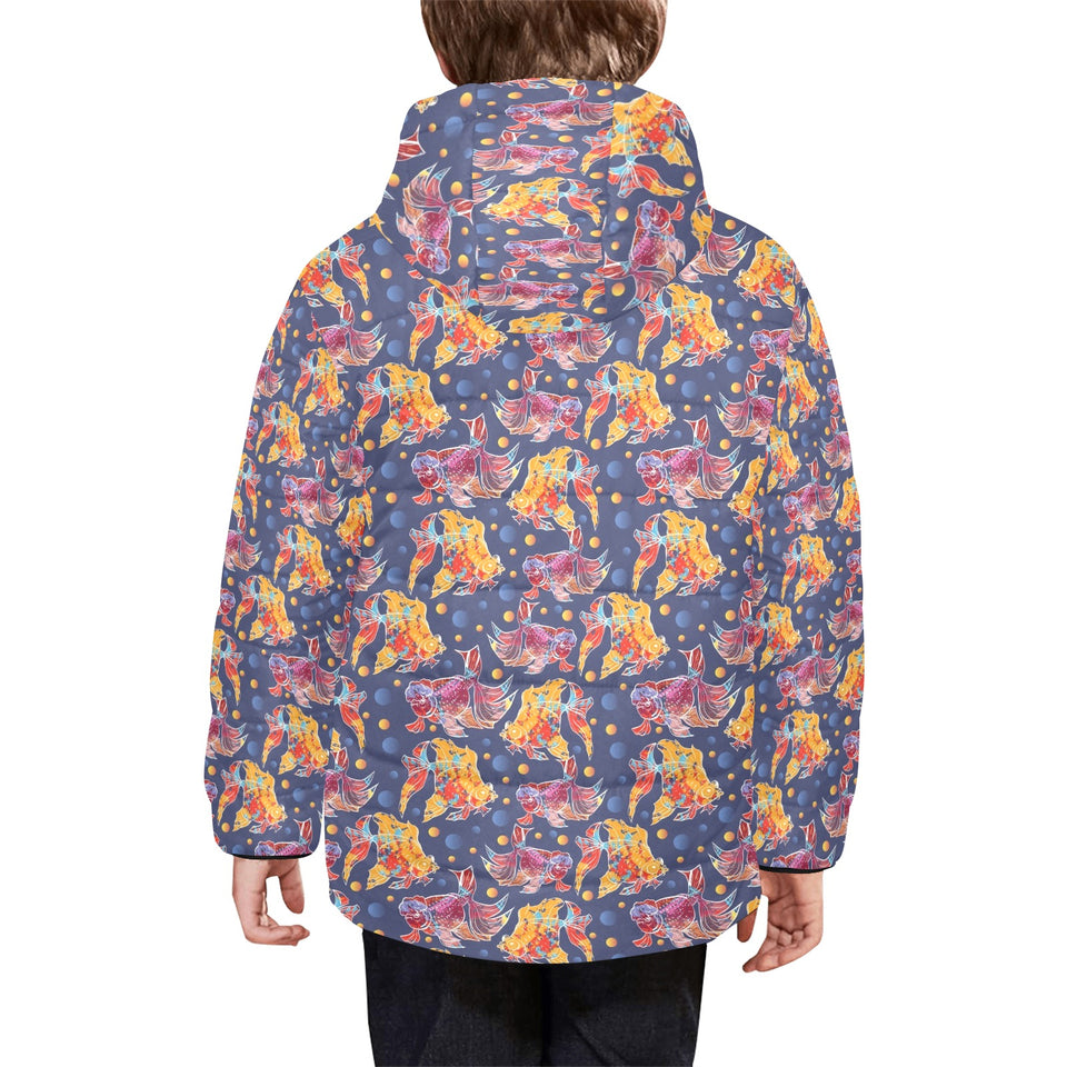 Goldfish Pattern Print Design 05 Kids' Boys' Girls' Padded Hooded Jacket