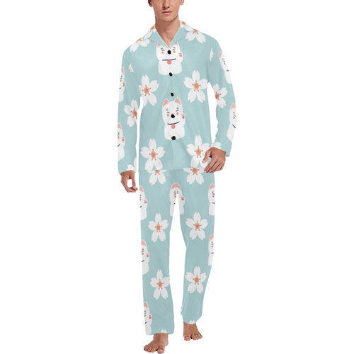 Maneki neko cat sakura Men's Long Pajama Set