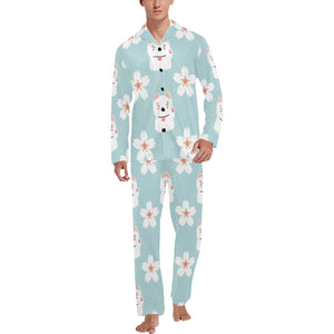 Maneki neko cat sakura Men's Long Pajama Set