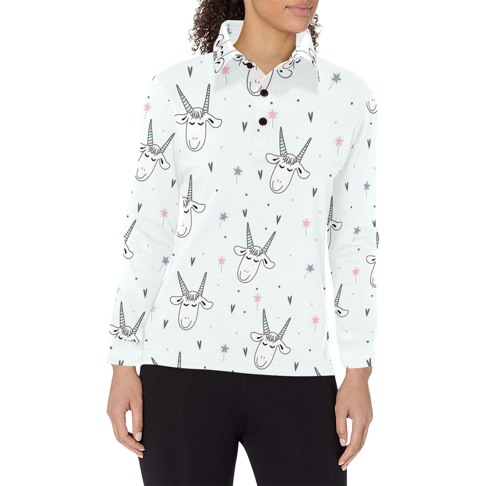 Cute goat design pattern Women's Long Sleeve Polo Shirt
