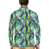 Colorful parrot exotic flower leaves Men's Long Sleeve Polo Shirt