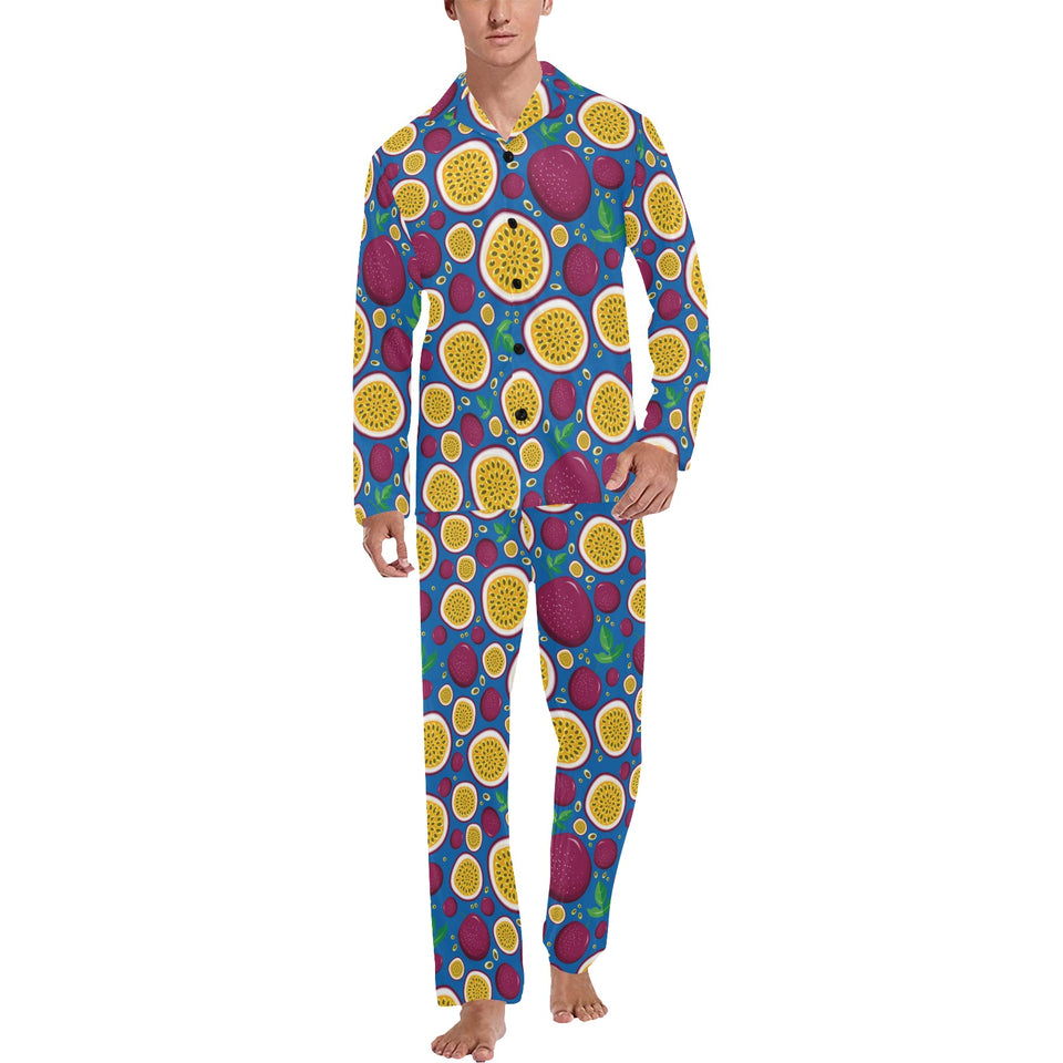 Passion fruit blue background Men's Long Pajama Set
