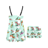 Helicopter design pattern Chest Sexy Pleated Two Piece Swim Dress