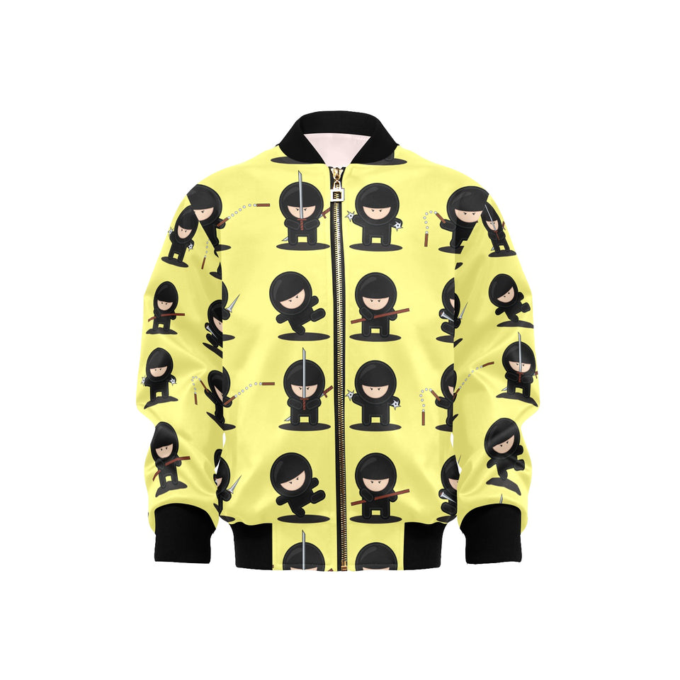 Cute ninja yellow background Kids' Boys' Girls' Bomber Jacket