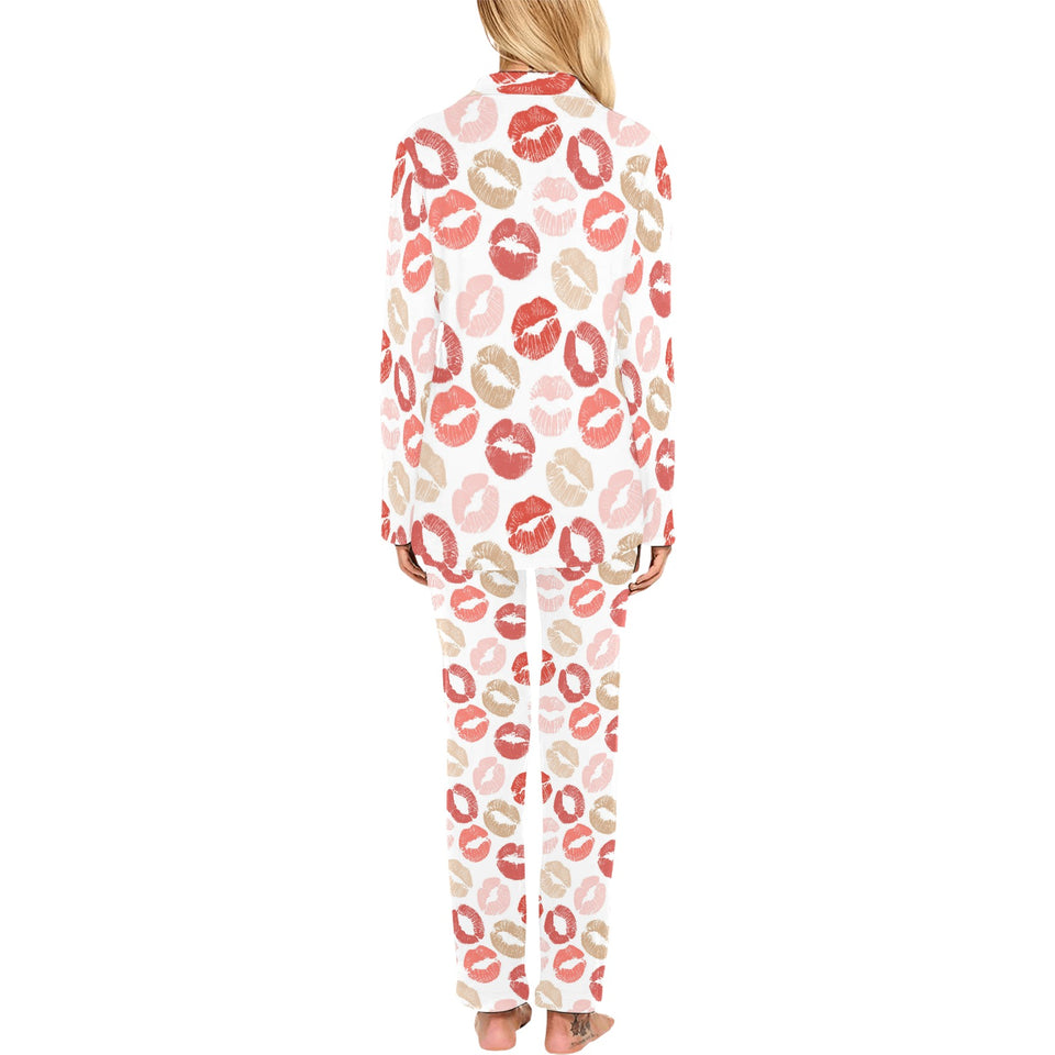 Lips Pattern Print Design 04 Women's Long Pajama Set