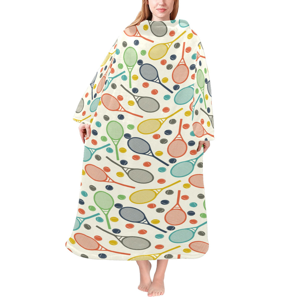 Tennis Pattern Print Design 03 Blanket Robe with Sleeves