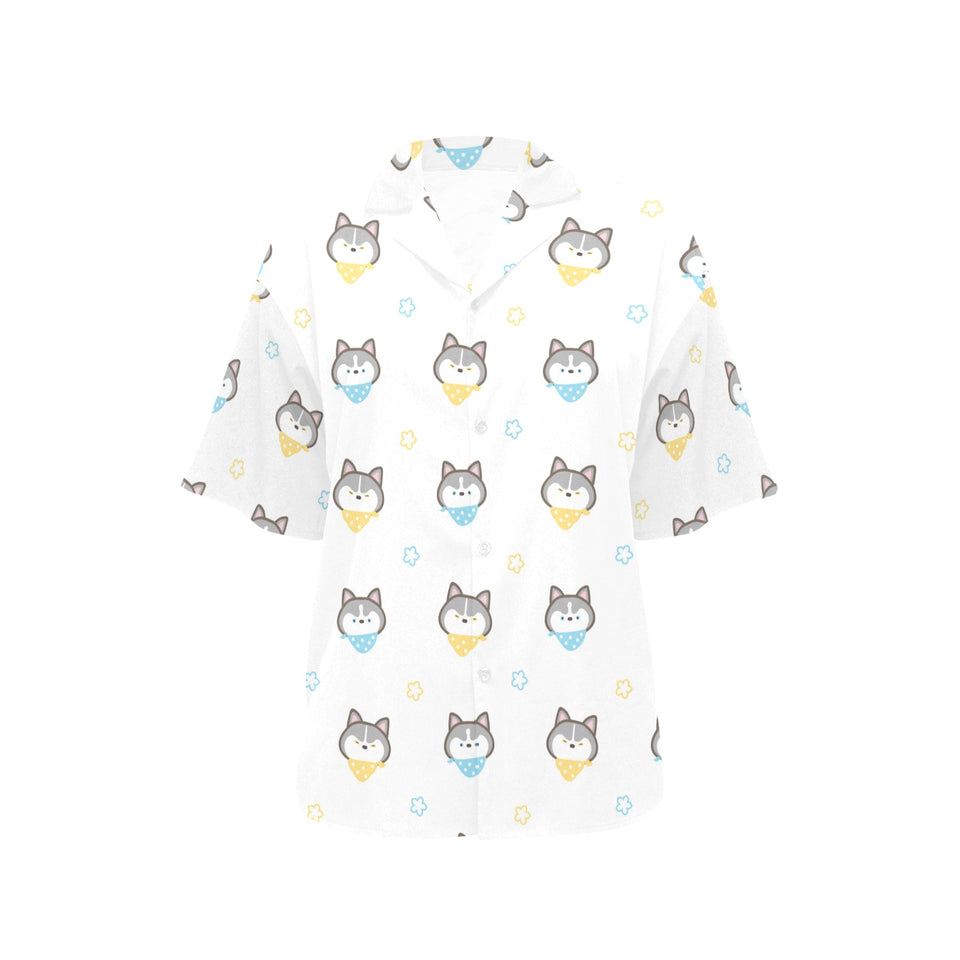 Cute Siberian Husky pattern Women's All Over Print Hawaiian Shirt
