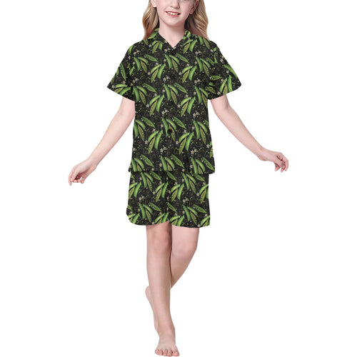 Green Peas Pattern Print Design 02 Kids' Boys' Girls' V-Neck Short Pajama Set