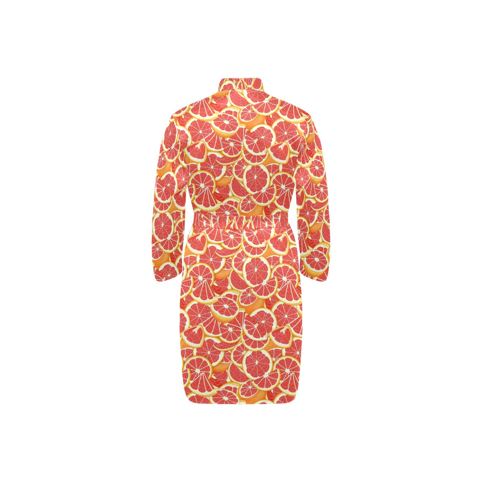 Tropical grapefruit pattern Men's Long Sleeve Belted Night Robe