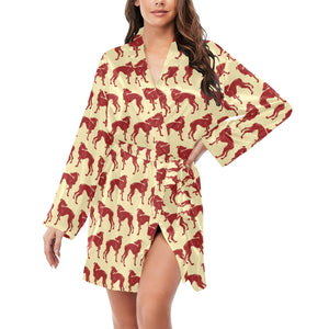 Greyhound Pattern Print Design 04 Women's Long Sleeve Belted Night Robe