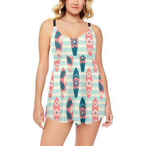 Surfboard Pattern Print Design 02 Chest Sexy Pleated Two Piece Swim Dress