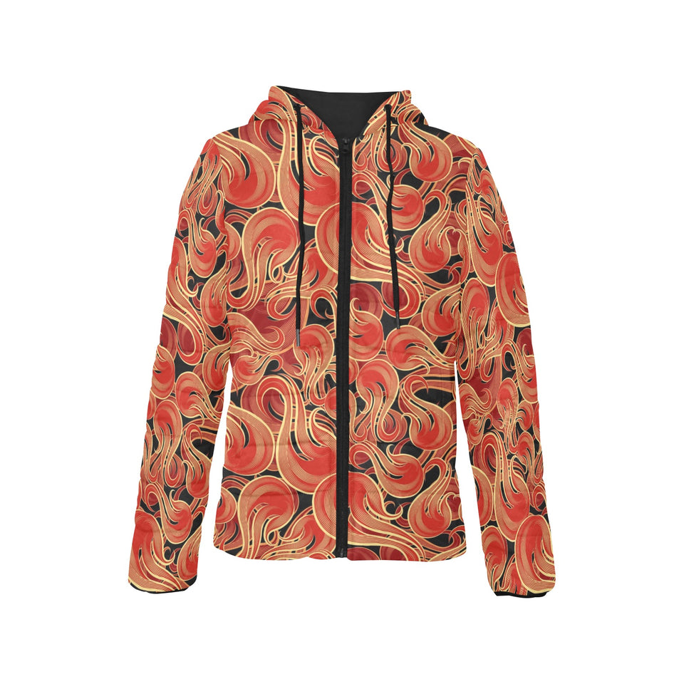 Fire flame pattern Women's Padded Hooded Jacket