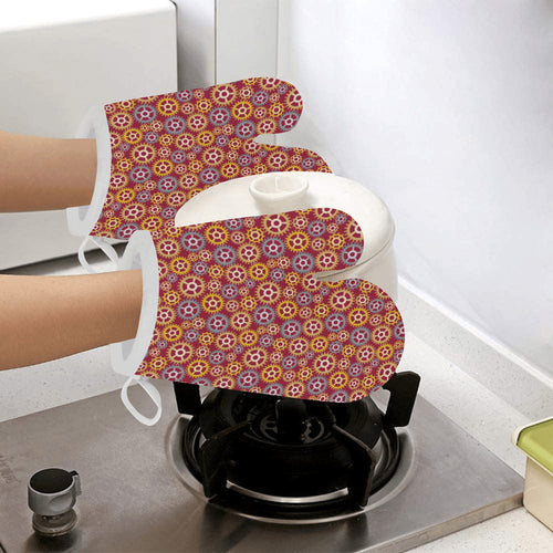 Gear Pattern Print Design 04 Heat Resistant Oven Mitts