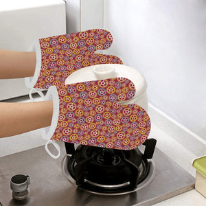 Gear Pattern Print Design 04 Heat Resistant Oven Mitts