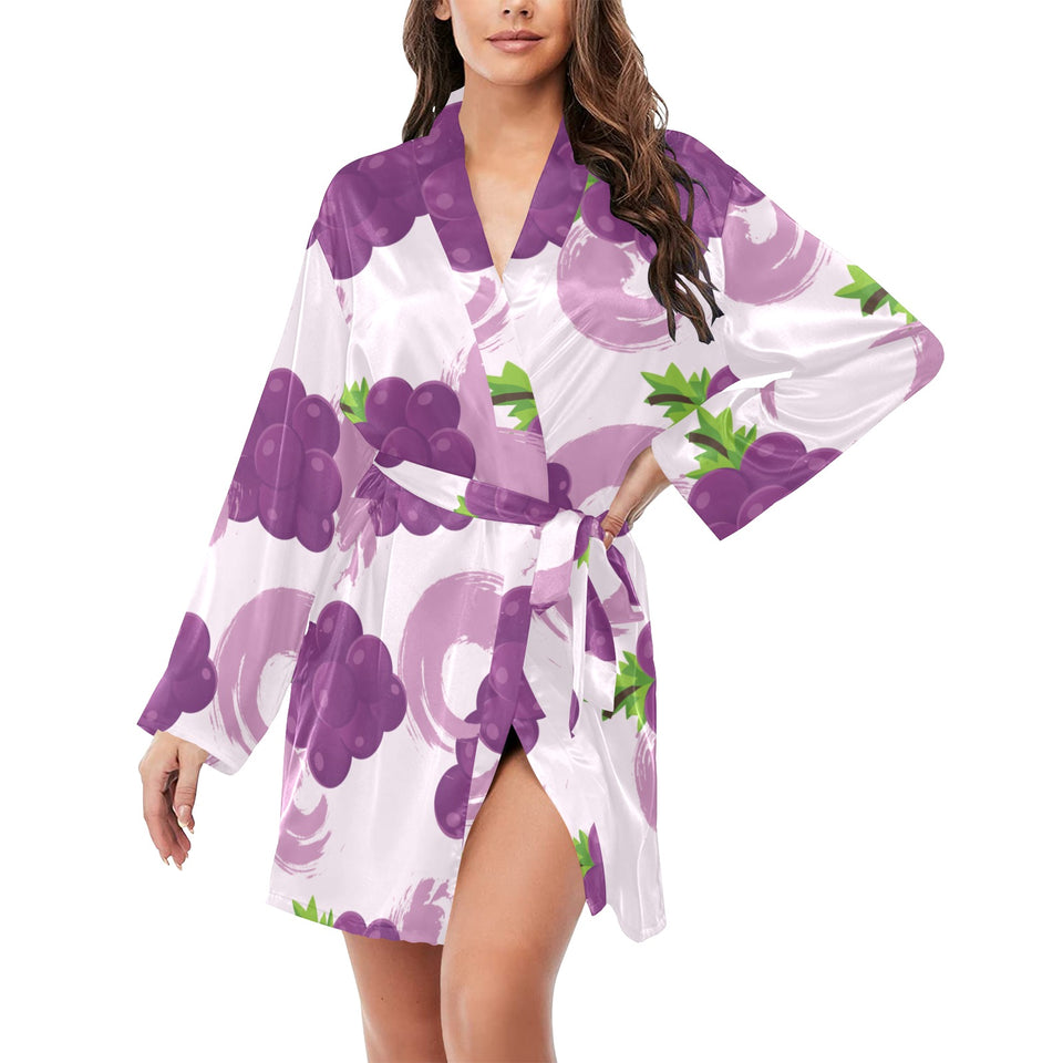 Cute Grape pattern Women's Long Sleeve Belted Night Robe