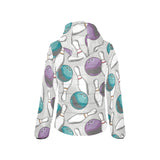 Bowling ball and pin gray background Women's Padded Hooded Jacket
