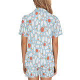 Bowling ball bowling pins blue blackground Women's V-Neck Short Pajama Set