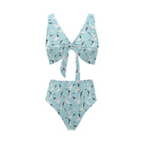 Seagull Pattern Print Design 01 Chest Bowknot High Waisted Bikini Swimsuit