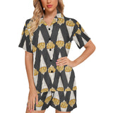 French fries dark background Women's V-Neck Short Pajama Set