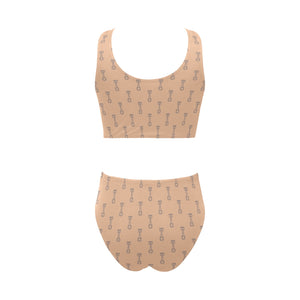 Engine Piston Cream Background Pattern Design 04 Chest Bowknot High Waisted Bikini Swimsuit