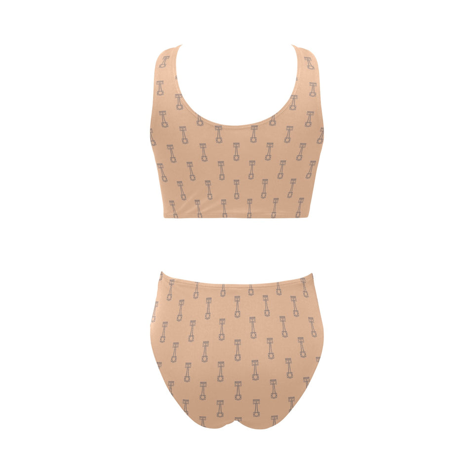Engine Piston Cream Background Pattern Design 04 Chest Bowknot High Waisted Bikini Swimsuit