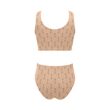 Engine Piston Cream Background Pattern Design 04 Chest Bowknot High Waisted Bikini Swimsuit