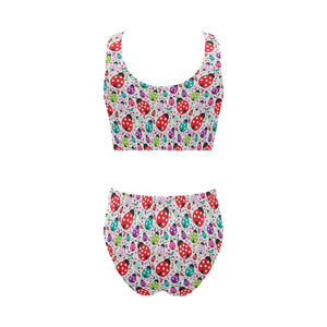 Ladybug Pattern Print Design 03 Chest Bowknot High Waisted Bikini Swimsuit