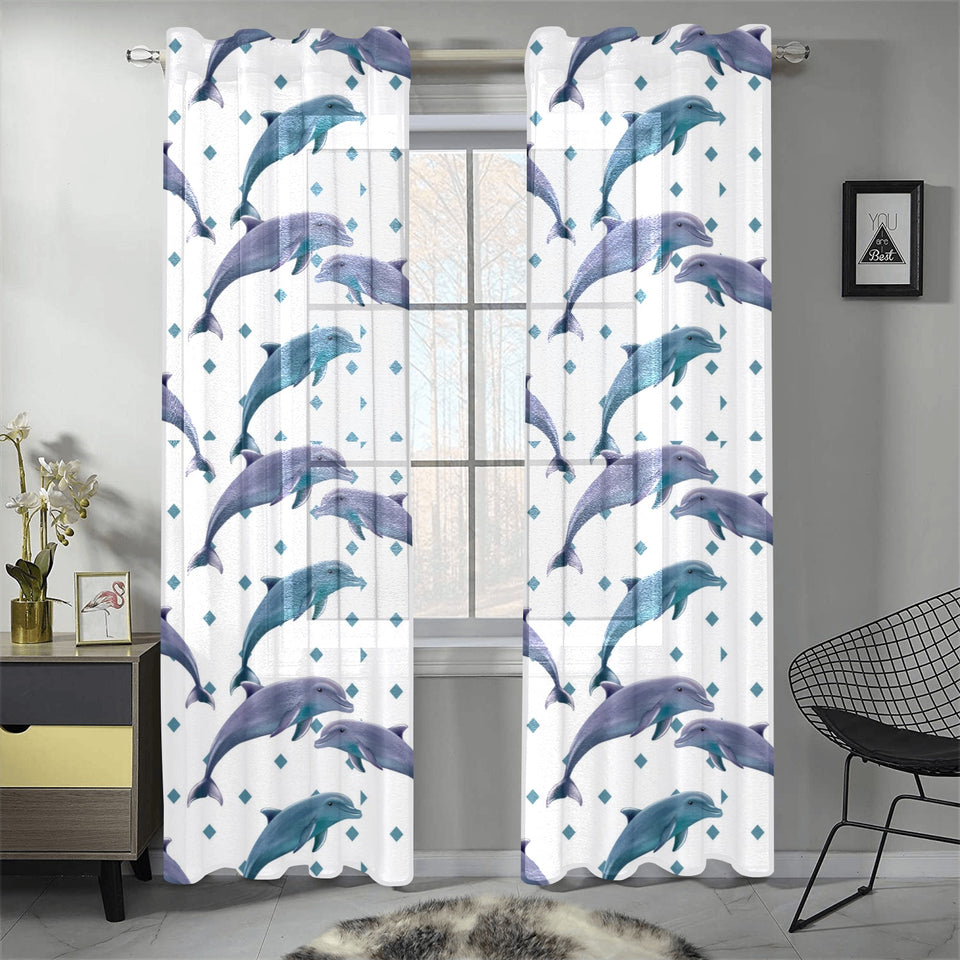 Dolphins pattern dotted background Gauze Curtain