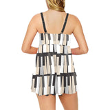 Piano Pattern Print Design 04 Chest Sexy Pleated Two Piece Swim Dress