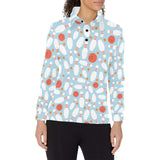 Bowling ball bowling pins blue blackground Women's Long Sleeve Polo Shirt