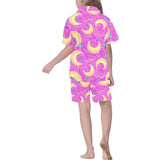 Moon pink rose background Kids' Boys' Girls' V-Neck Short Pajama Set