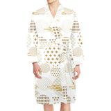 Beautiful gold japanese pattern Men's Long Sleeve Belted Night Robe