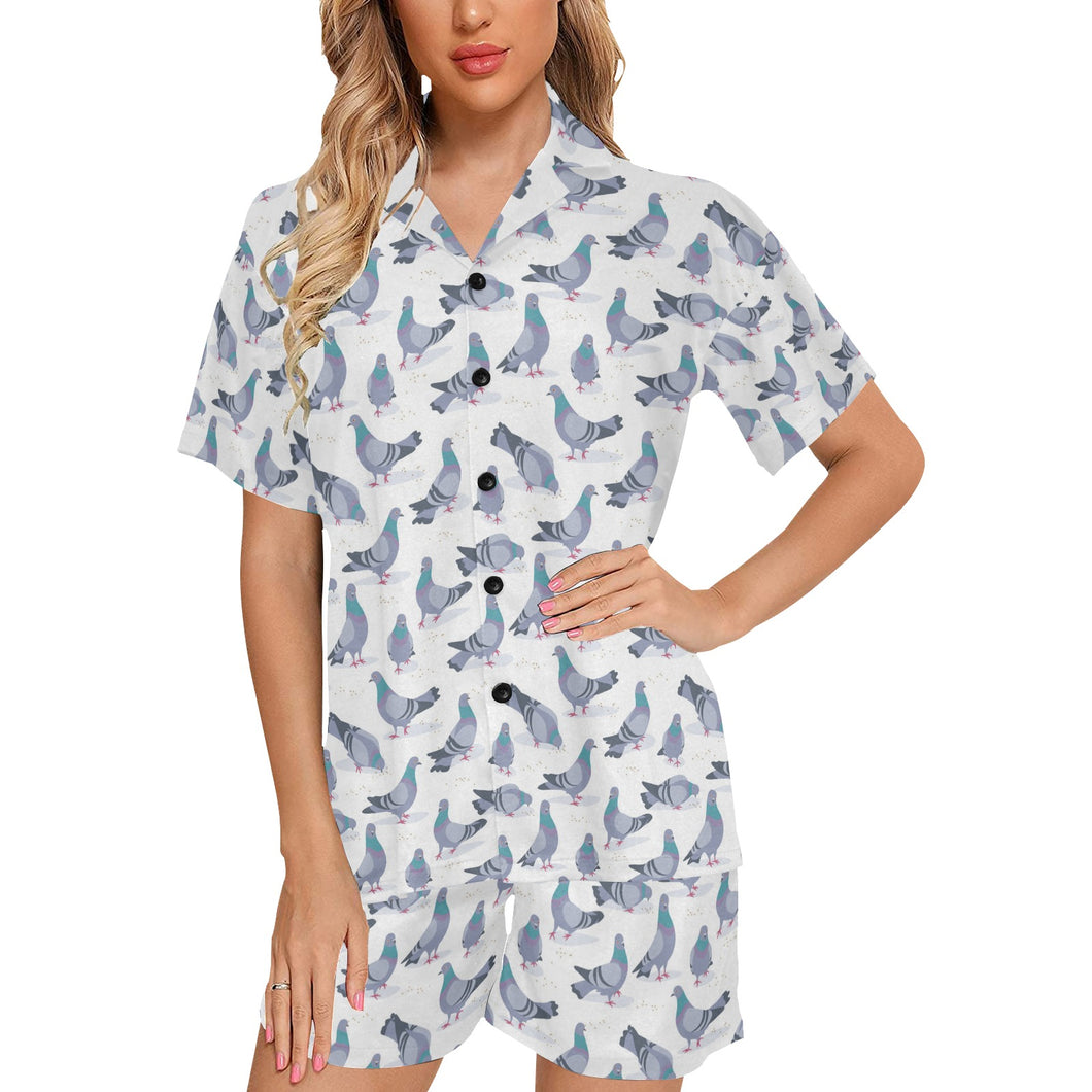 Pigeon Pattern Print Design 03 Women's V-Neck Short Pajama Set