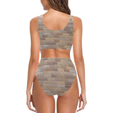 Brick Printed Pattern Print Design 01 Chest Bowknot High Waisted Bikini Swimsuit