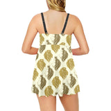 Lion Pattern Print Design 02 Chest Sexy Pleated Two Piece Swim Dress