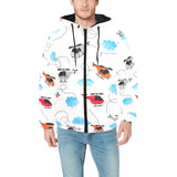 Watercolor helicopter cloud pattern Men's Padded Hooded Jacket