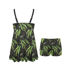 Green Peas Pattern Print Design 02 Chest Sexy Pleated Two Piece Swim Dress